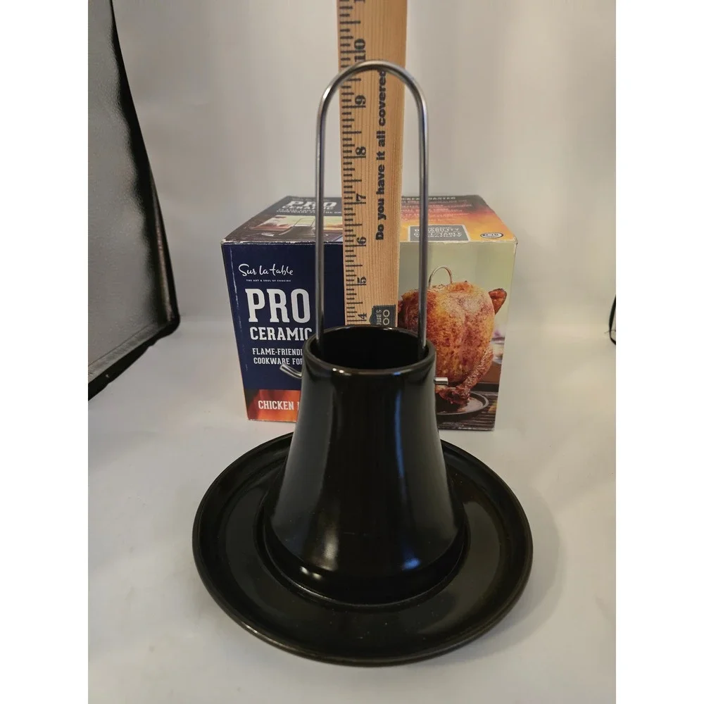 Sur La Table Pro Ceramic Chicken Roaster Flame-Friendly Grill Cookware Black